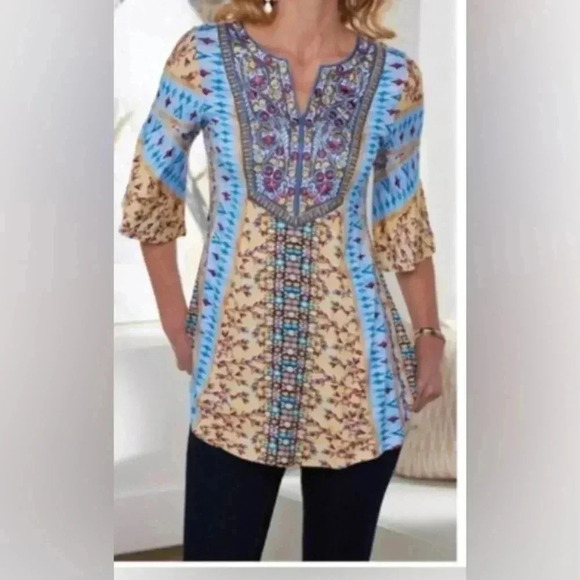 Soft surroundings  Fifi  tunic velvet embroidered cotton top size small - Picture 1 of 8
